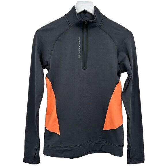 Second Skin Cold Weather Compression Top Size Medium 1/4 Zip Gray Orange New - Picture 12 of 12